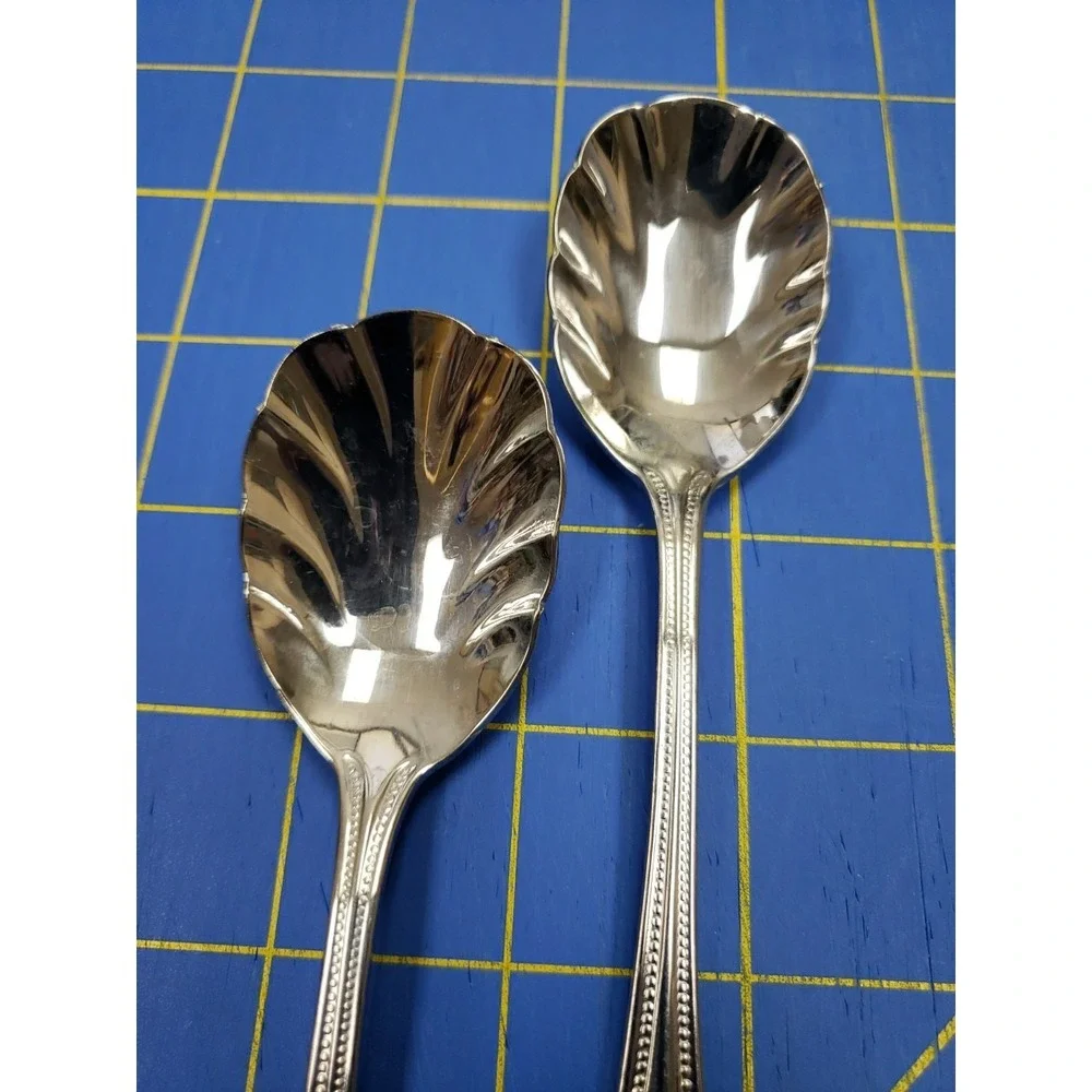 Lot of 2 Cuisinart Sugar Shell Spoon 18/10 Stainless Beaded Edge 6 Inches